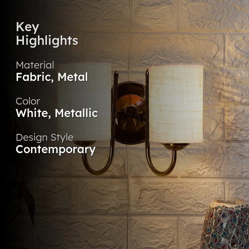 Veda Duo Cylindrical Fabric & Metal Wall Lamp - White media 2
