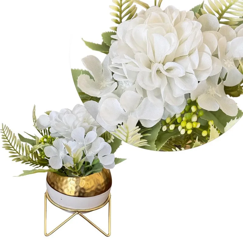 Gilded Ivory Ceramic Vase With Artificial Plant media 5