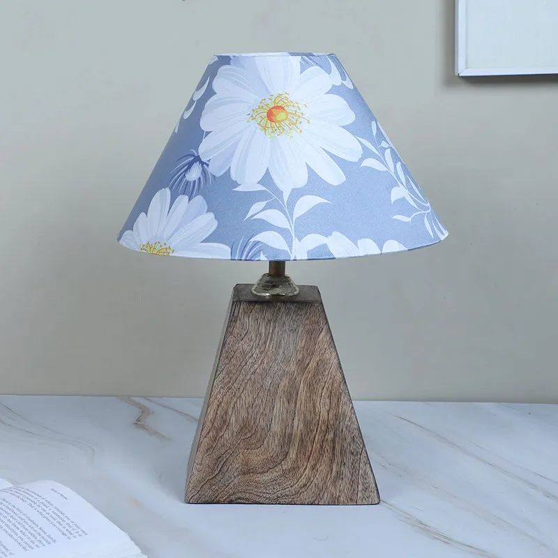 Daisy Blooms Obelisk Printed Mango Wood Table Lamp - White,Blue,Brown media 3