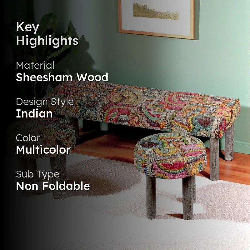 Bexon Sheesham Wooden Bench with Stools (Multicolor) - Three Piece Set media 2