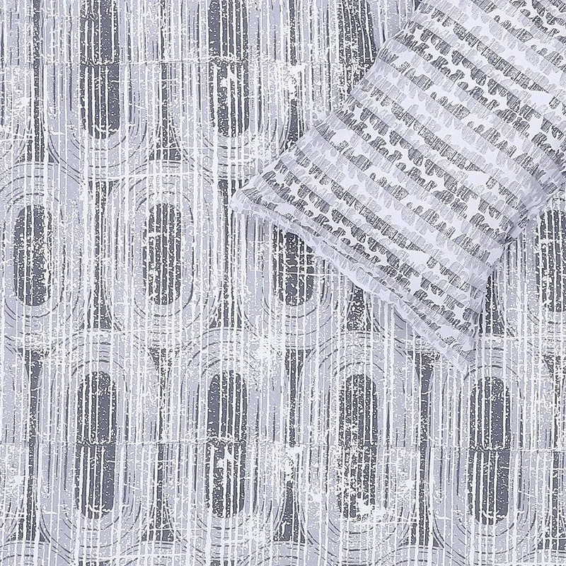 Monte Carlo Striped Ovals Cotton Bedsheet (White,Grey) - 104 TC media 6