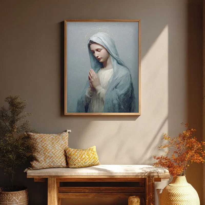 Mother Mary Archival Paper Wall Painting With Brown Frame media 1