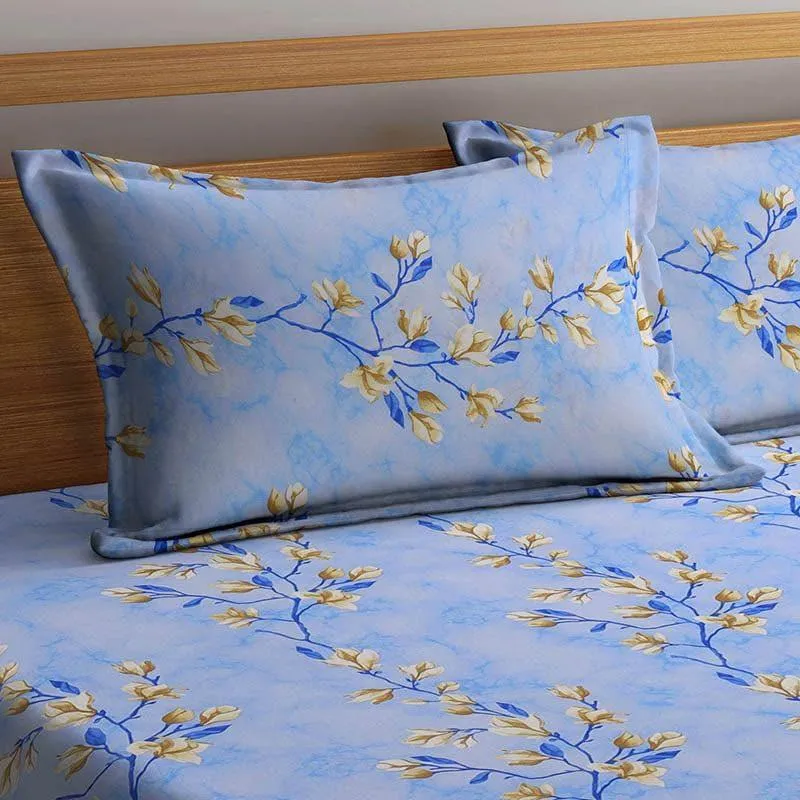 Bethany Blue Cotton Bedsheet - 400 TC media 4
