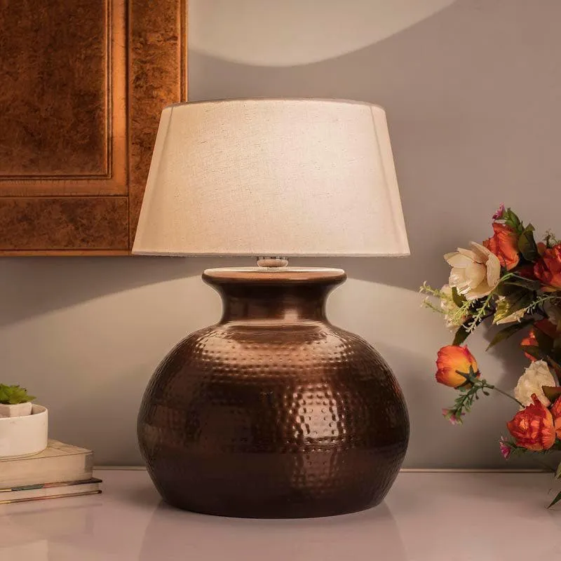 Contadino Copper Pitcher Fabric Table Lamp - White media 1