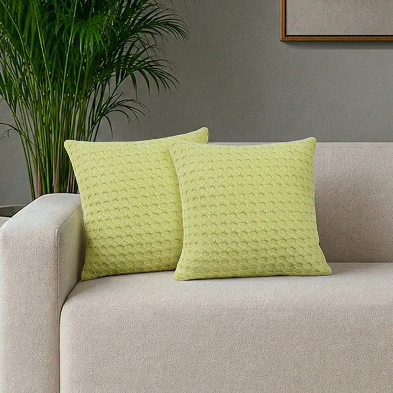 Vienna Waltz Solid Cotton Cushion Cover (Light Green) - Set Of Two media 1