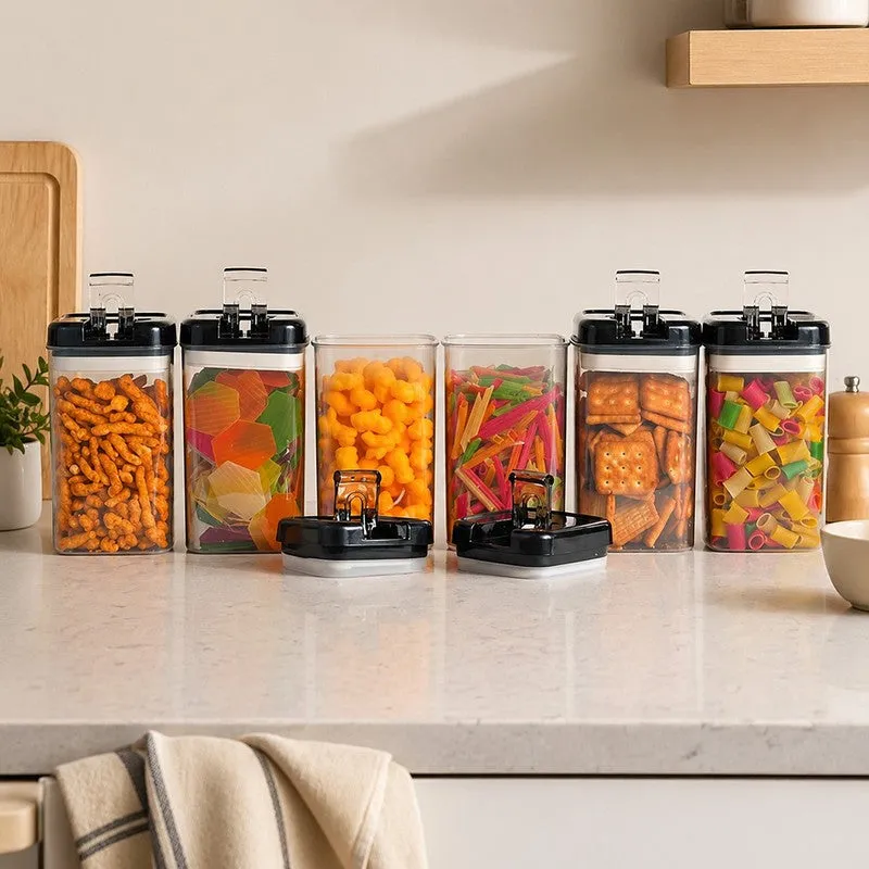 Snaplock Fresh Seal Air Tight Container (Black/1000 mL Each) - Set of Six media 1