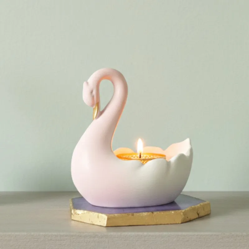 Swan Shaped Resin Tea Light Candle Holder - Purple media 3