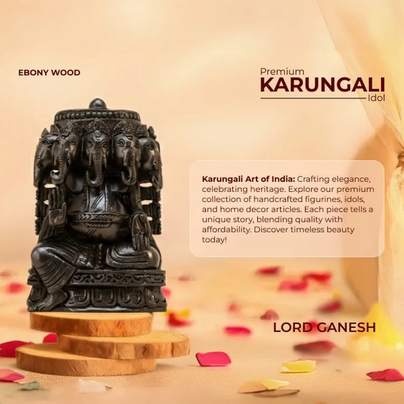 Panchamukhi Lord Ganesh Ebony Wood Idol media 5