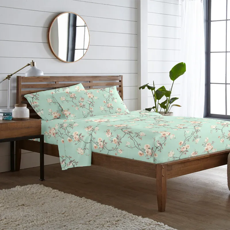 Cherry Blossom Printed Cotton Duvet Cover - Green media 4