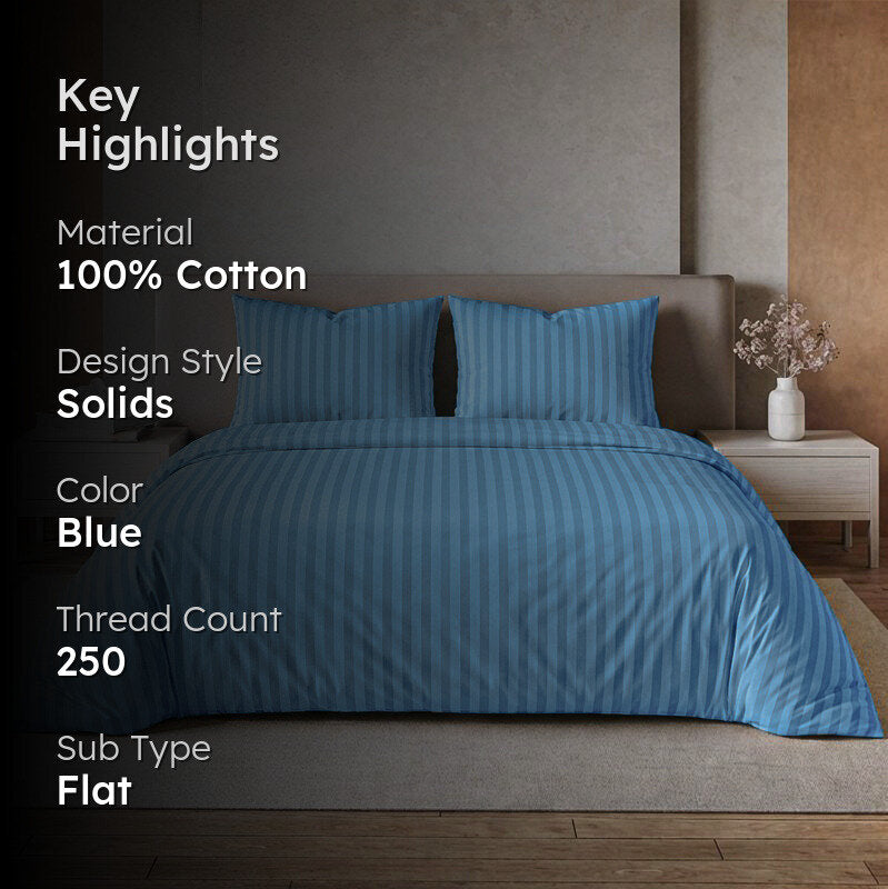 Le Coton Striped Solid Cotton Bedsheet (Sky Blue) - 250 TC media 2
