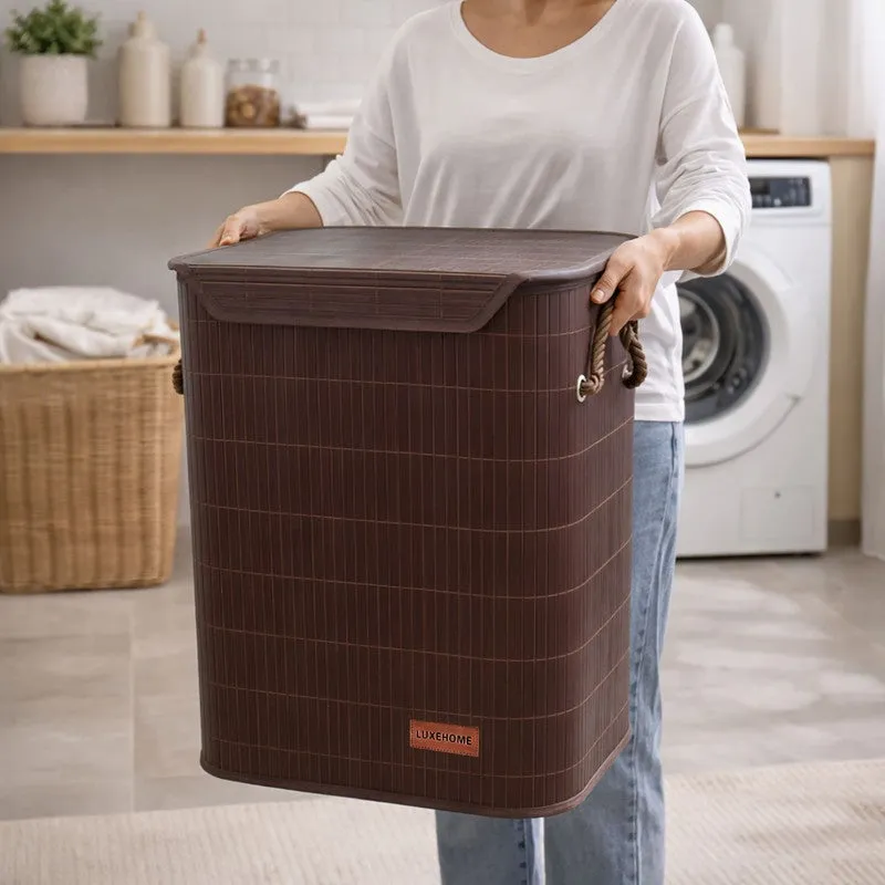 Strap Bamboo Laundry Basket - Brown media 5