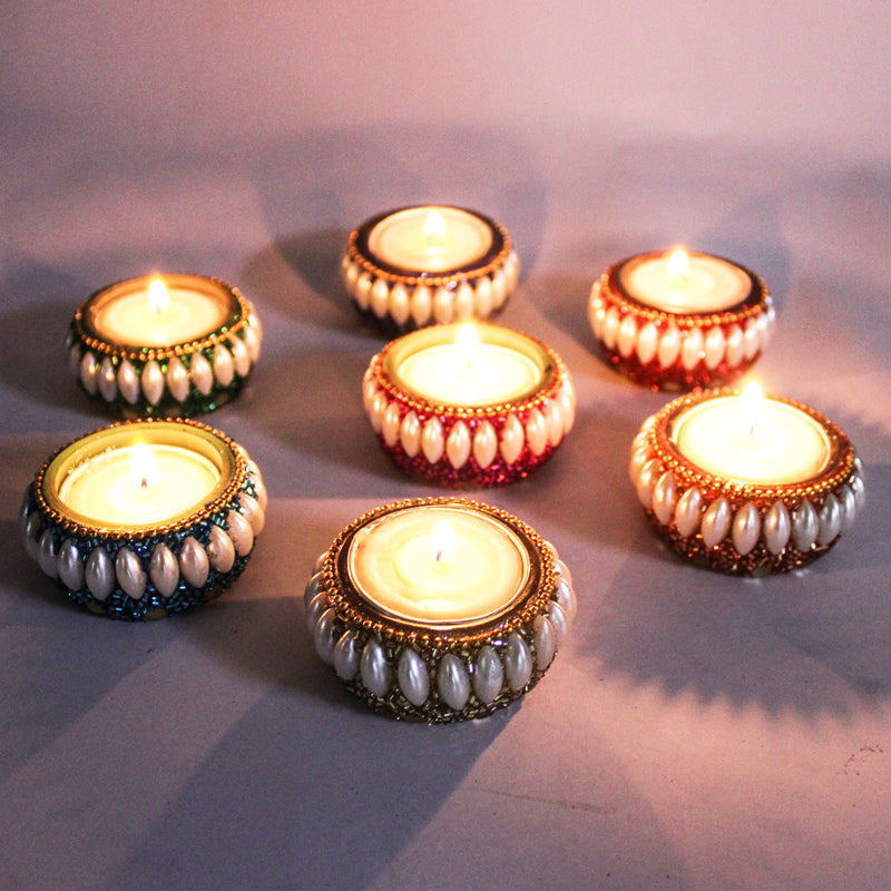 Deeya Beaded Tea Light Holder - Set Of Seven