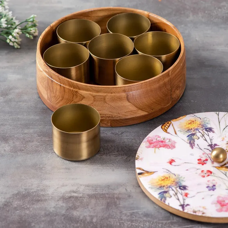 Opulia Teak Wood Round Masala Box - Three Piece Set media 6