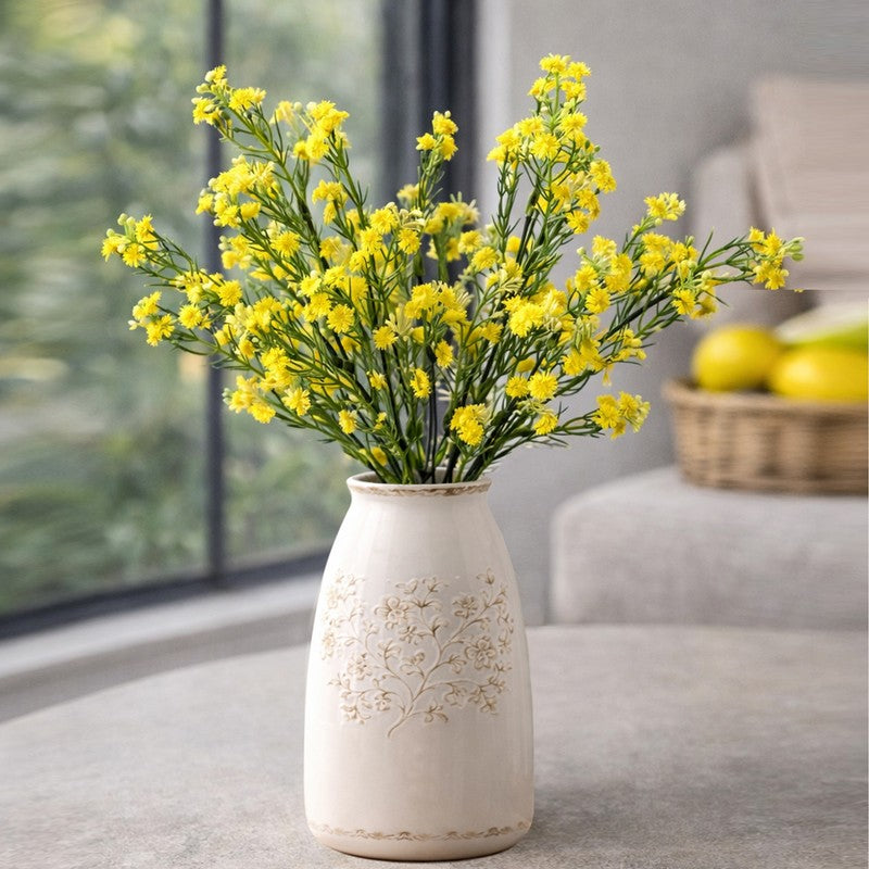 Aurevine Artificial Silk Faux Flowers With Pot (Yellow,1.16 feet) - Set Of Two