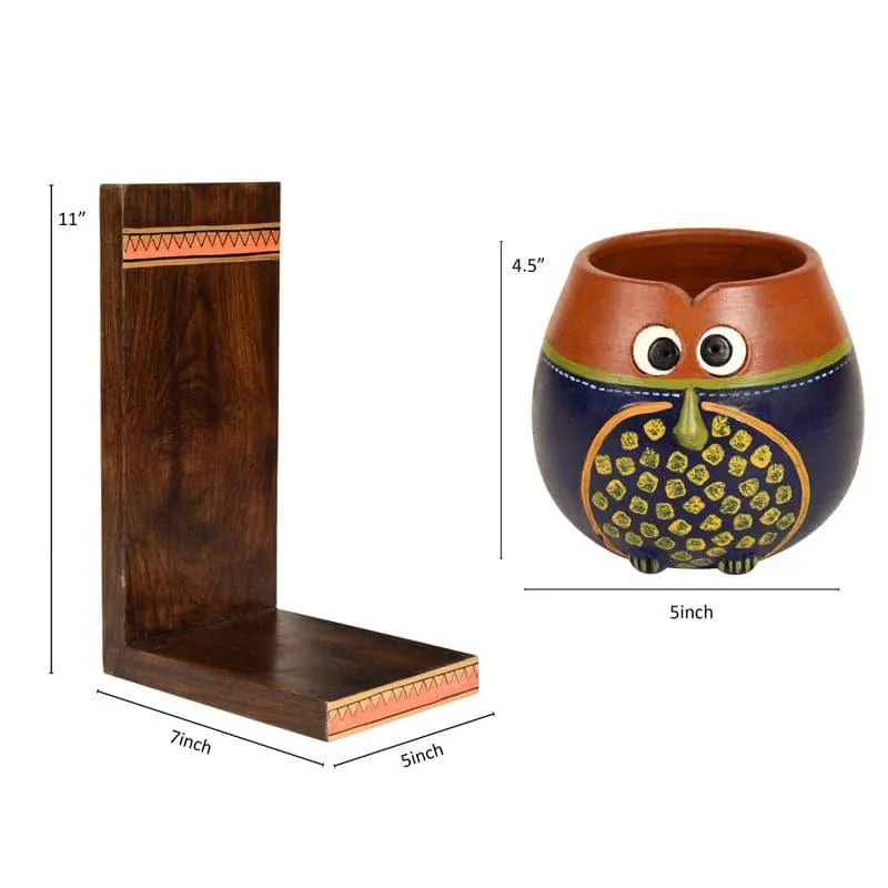 Hoot Play Wooden Wall Shelf With Earthen Planter - Two Piece Set media 5