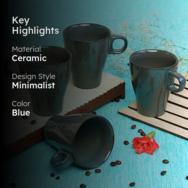 Ceramic Ceramic Coffee Mug (300 mL Each,Blue) - Set Of Four media 2