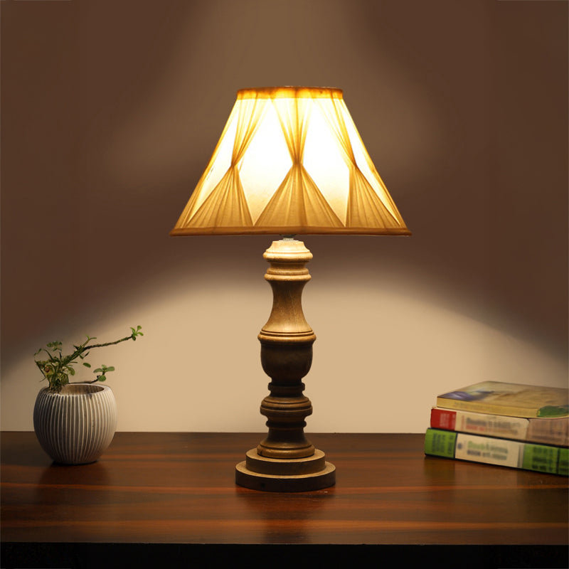 Pleatra Pinch Carve Wooden Table Lamp - Ivory,Brown