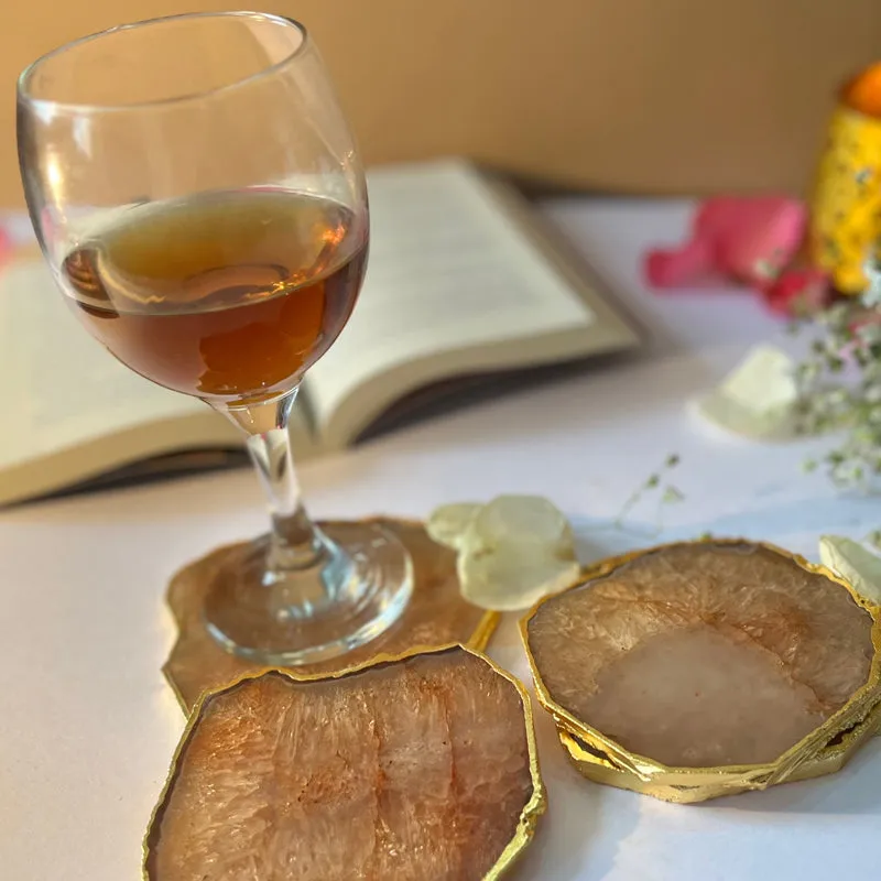 Celeste Handcrafted Crystal Agate Coaster (Brown) - Set Of Four media 4