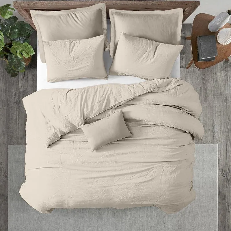 Amelia 100% Cotton Satin Weave Duvet Cover With Pillow Covers - Ivory media 1