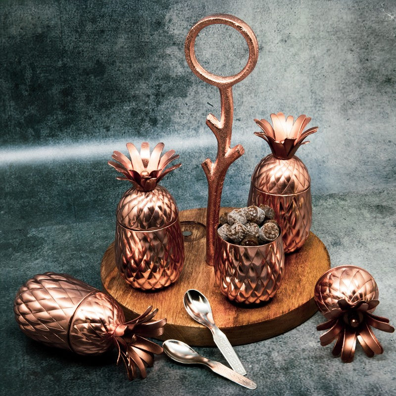 Luxeron Copper Finish Jars With Wooden Tray - Nine Piece Set media 5