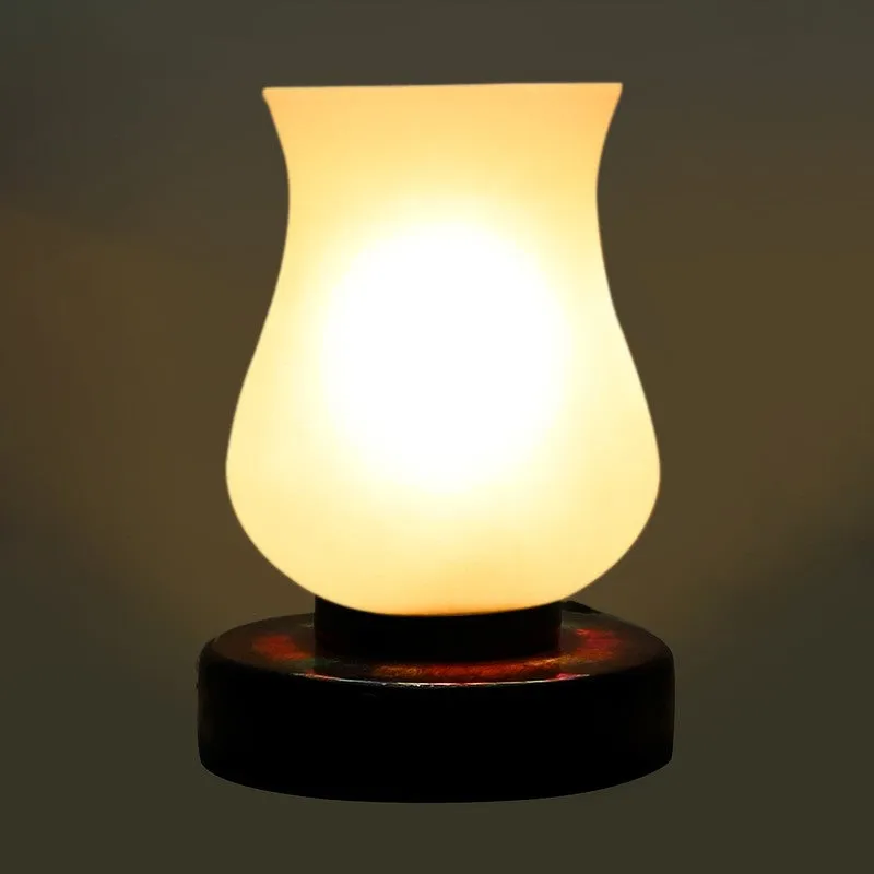 Glassiva Glass Table Lamp With Wooden Base - White media 6