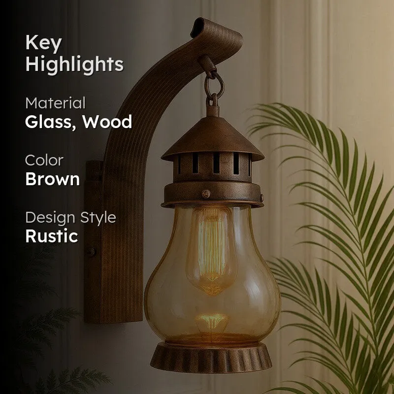 Modern Haveli Lantern Wooden Wall Lamp media 2