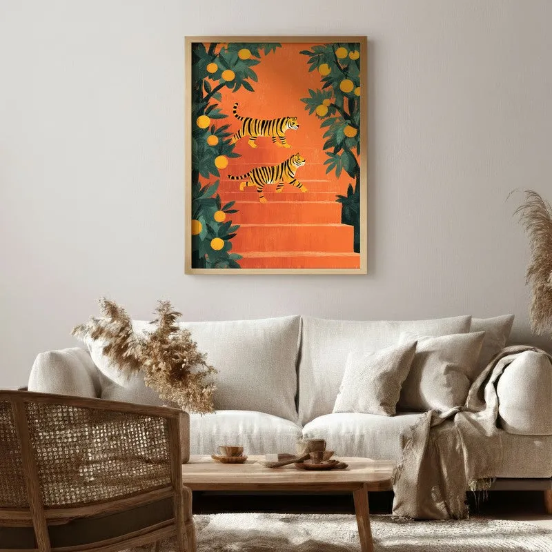 Tigris Canvas Wall Painting With Brown Frame media 6