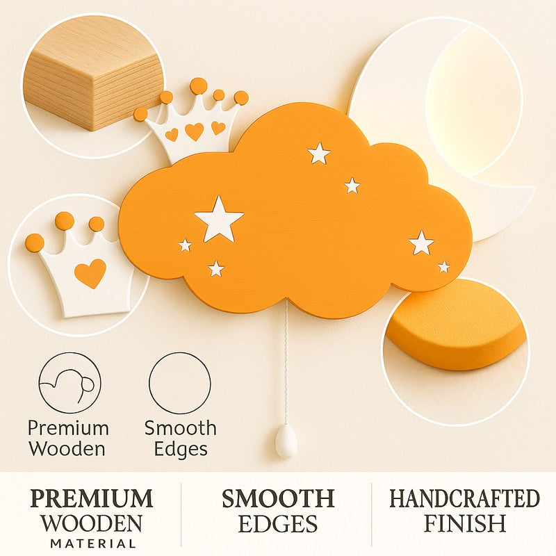 Sleepy Night Sky Cloud Battery Operated MDF Wall Lamp - Orange media 5