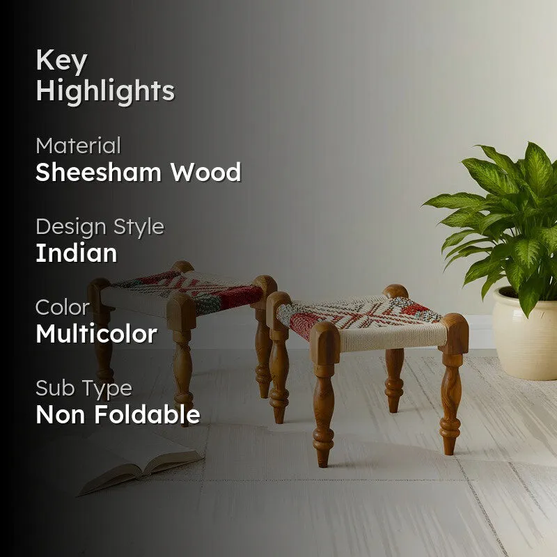 Ivrox Sheesham Wooden Stools (Multicolor) - Set Of Two media 2