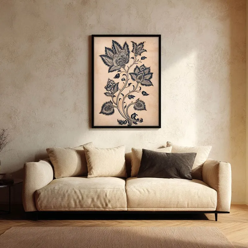 Pallavi Floral Line Art Canvas Wall Painting With Black Frame media 1