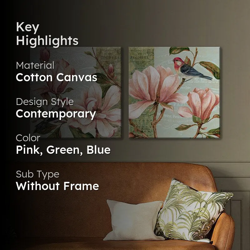 Magnolia Floral Cotton Canvas Wall Art - Set Of Two media 2