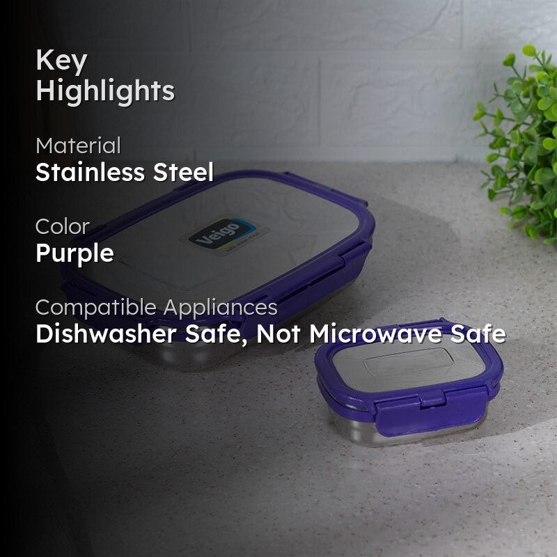 Vidora Violet Stainless Steel Lunch Box (775/150 mL) - Two Piece Set image 2