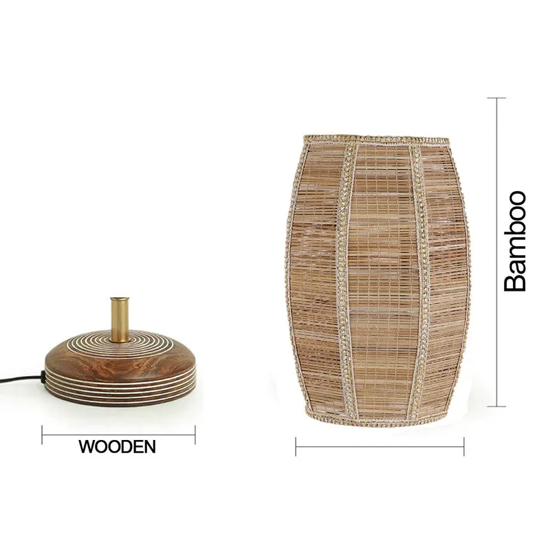 Savera Bamboo Barrel Fabric Table Lamp - Beige media 7
