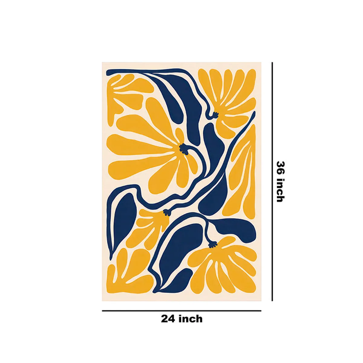 Front view of abstract floral wall painting with dimension markings
