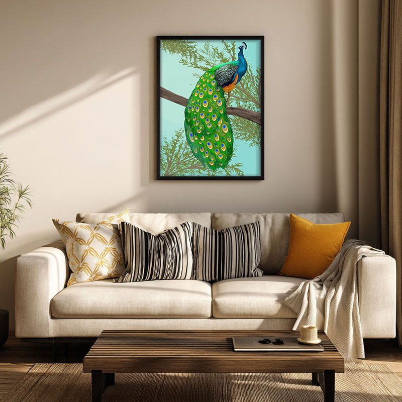 Peacock In Color Archival Paper Wall Art With Frame