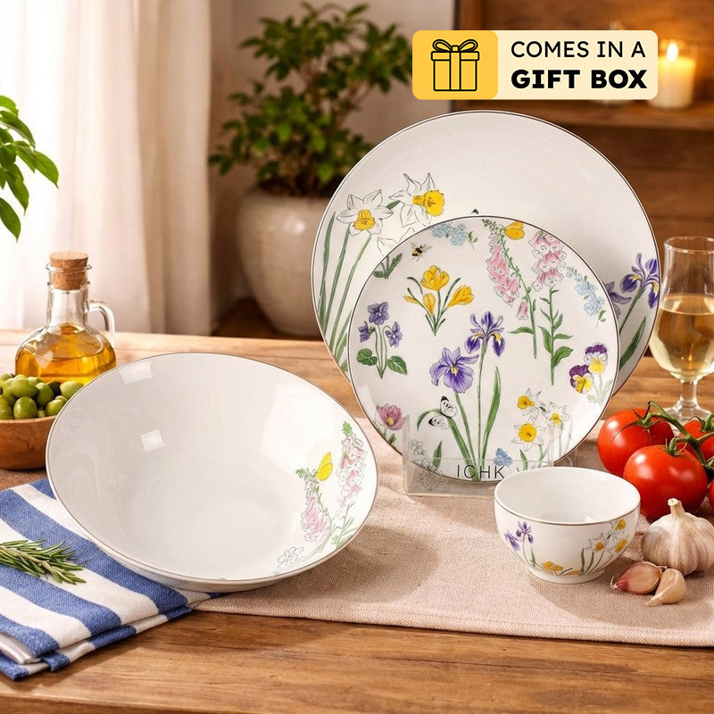 Urban Form 24k Gold Brushed Dinner Set (Yellow,White)- 27 Piece Set