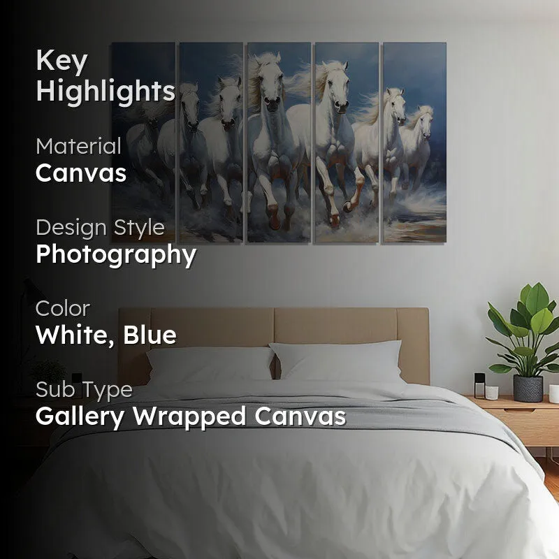 White Horse Stride Wall Painting - Set Of Five media 2