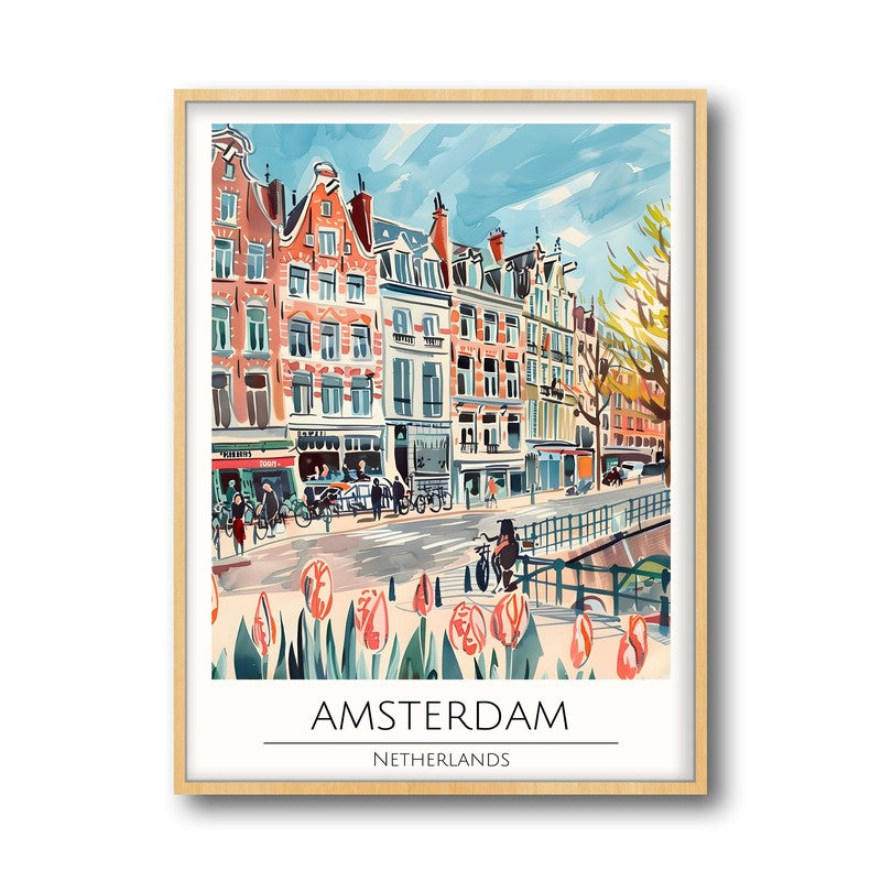 Vintage Amsterdam Framed Canvas Archival Canvas Wall Painting - Natural Brown Frame media 5