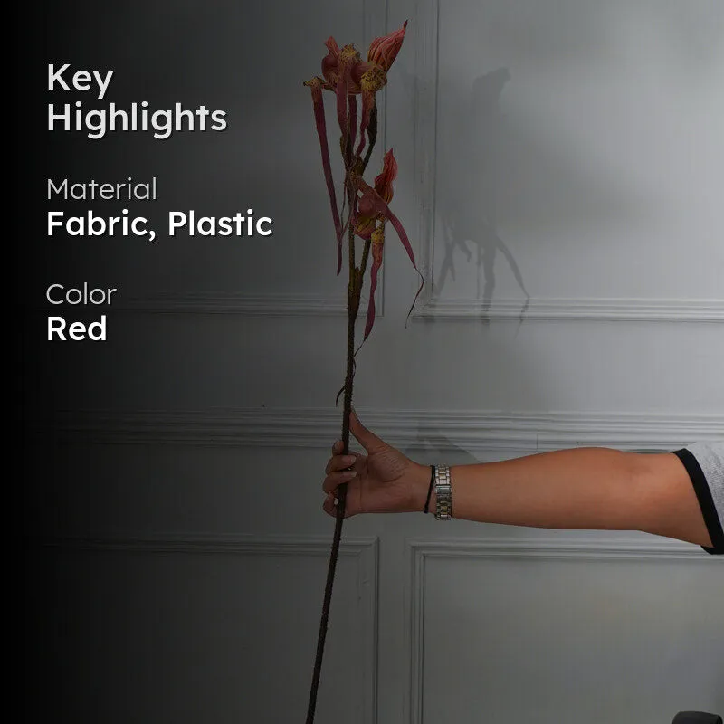Faux Paphion Orchid Flower Stick (Red) - 31 CM media 2