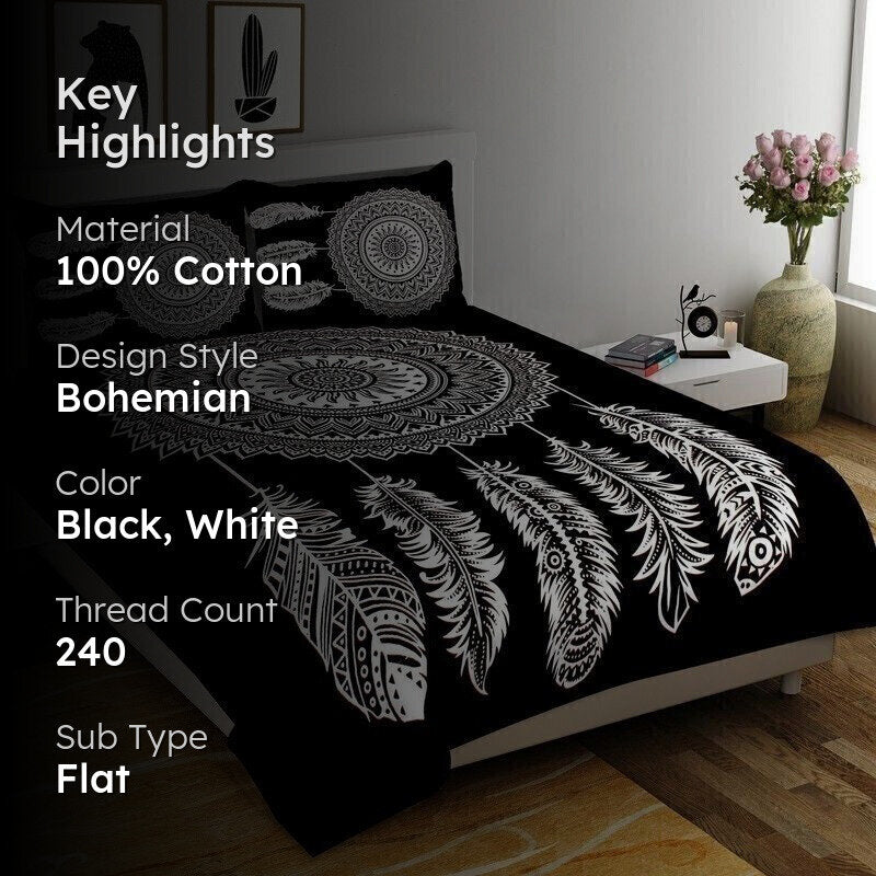 Petalix Cotton Bedsheet (Black,White) - 240 TC media 2