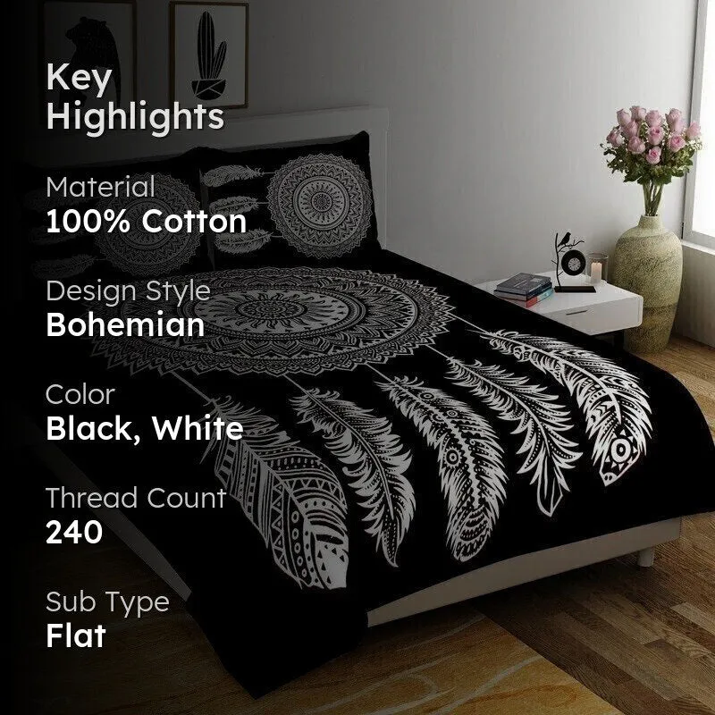 Petalix Cotton Bedsheet (Black,White) - 240 TC media 2
