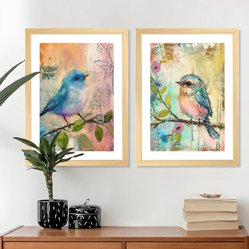 Blue Bird Charm Wall Art With Frame - Set Of Two media 4