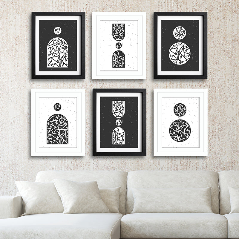 Modern Monochrome Wall Art With Frame - Set Of Six