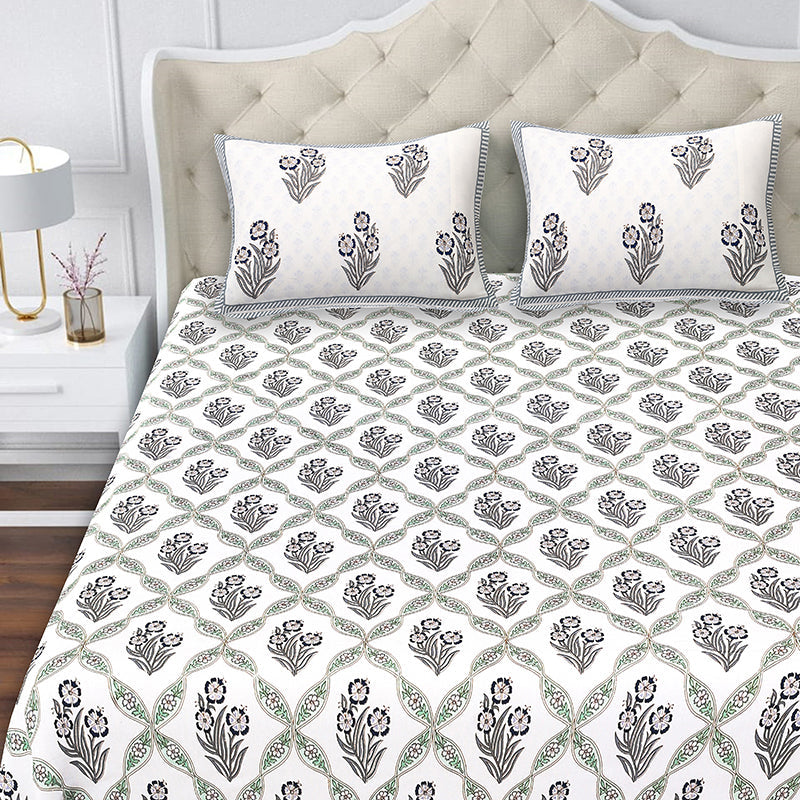 Malati Cotton Bedsheet (Grey, Blue) - 180 TC media 4