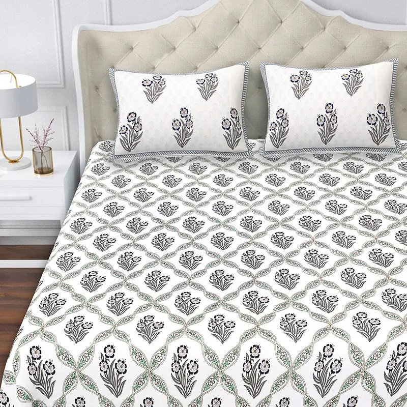 Malati Cotton Bedsheet (Grey, Blue) - 180 TC media 4