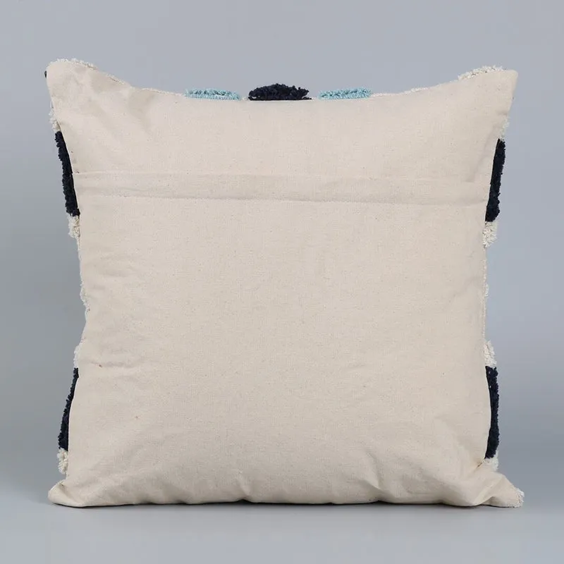 India Circus Terra Spades Tufted Square Cotton Cushion Cover (White,Blue) - Set Of Two media 4