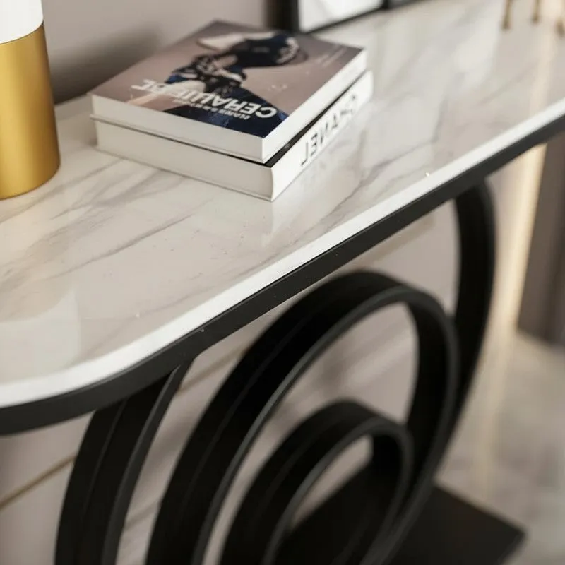 Circular Ring Metal Console Table with Marble Top - Small media 3
