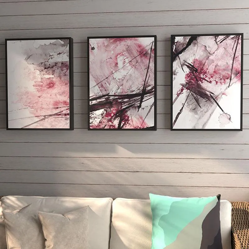 Glima Splash Wall Painting (Pink) - Set Of Three media 1
