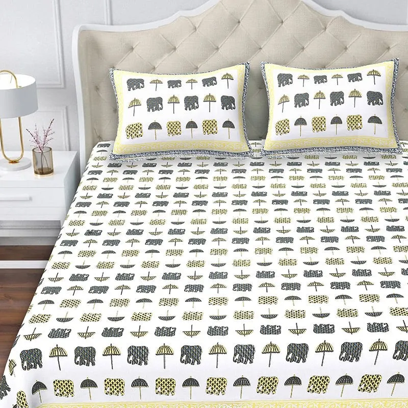Hastina Parade Cotton Bedsheet (Grey, Yellow) - 180 TC media 4