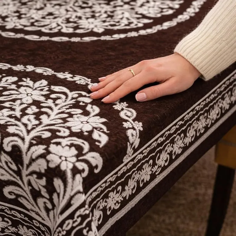 Petal Bliss Cotton Chenille Table Cover - Brown - 5